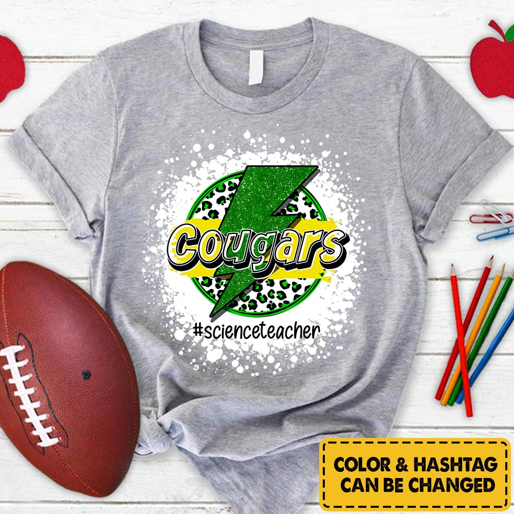 Personalized Cougars Leopard Lightning Bolt Circle T-Shirt For Teacher