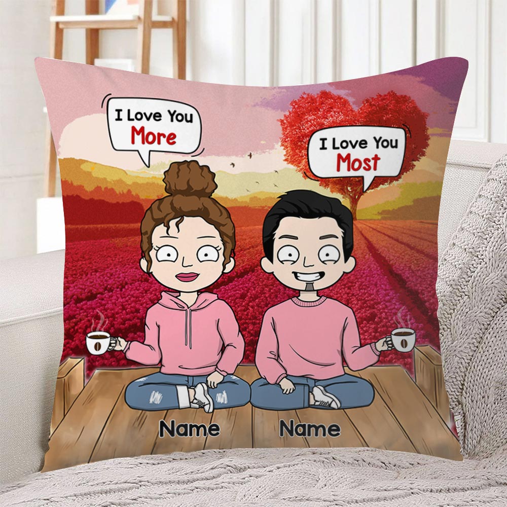 I Love You More I Love You Most Couple Drink Coffee Pillow Couple Valentines Day Pillow Mr And Mrs Tree Heart Couple Pillow