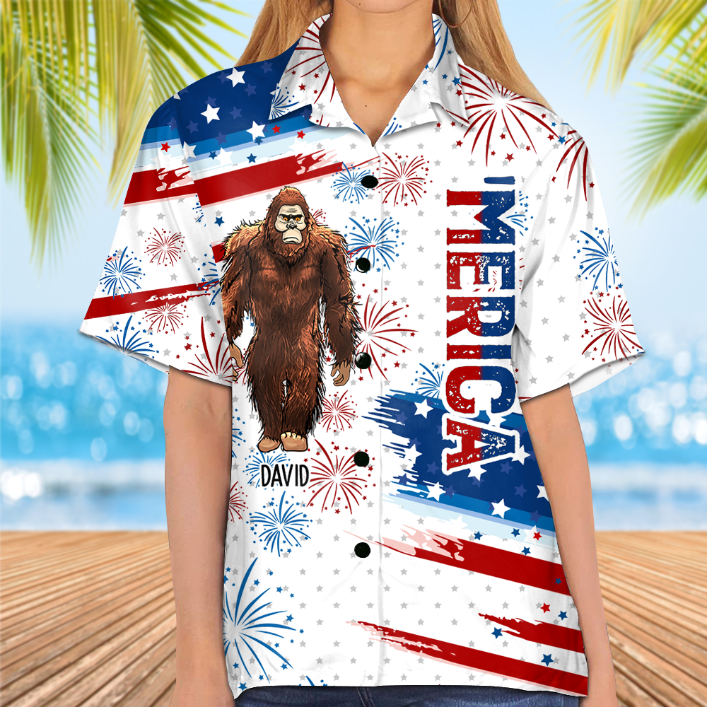 Bigfoot Patriotic - Papasquatch, Like A Grandpa, Just Way More Squatchy - Personalized Bigfoot Patriotic Hawaiian Shirt
