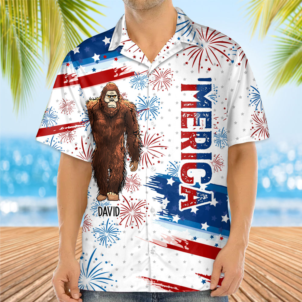 Bigfoot Patriotic - Papasquatch, Like A Grandpa, Just Way More Squatchy - Personalized Bigfoot Patriotic Hawaiian Shirt