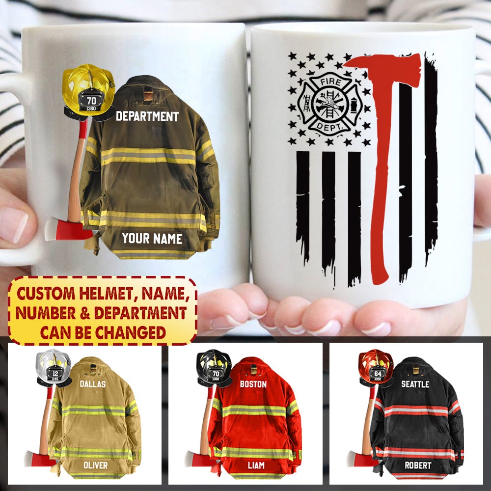 Personalized Mug Gift For Firefighter - Custom Gifts For Fireman - U.S Flag Armor Clothes Helmet Mug