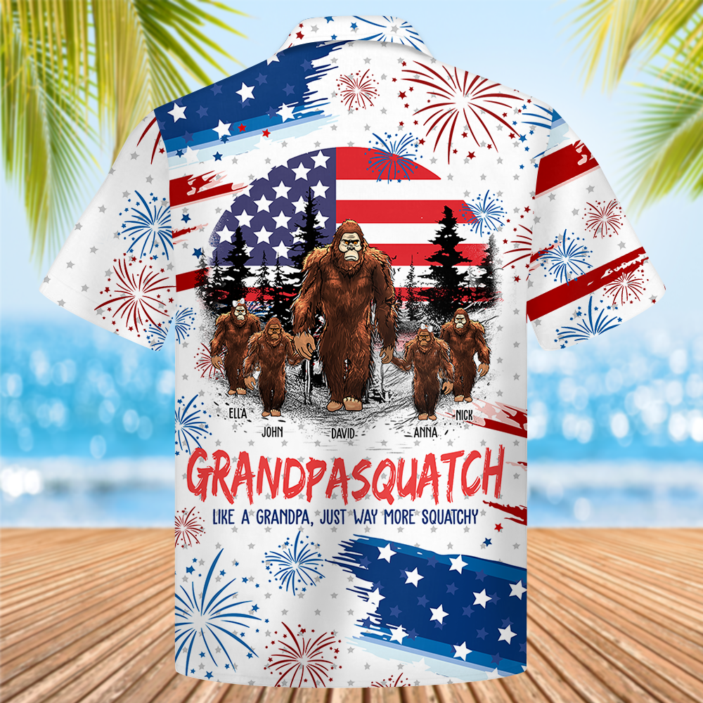 Bigfoot Patriotic - Papasquatch, Like A Grandpa, Just Way More Squatchy - Personalized Bigfoot Patriotic Hawaiian Shirt