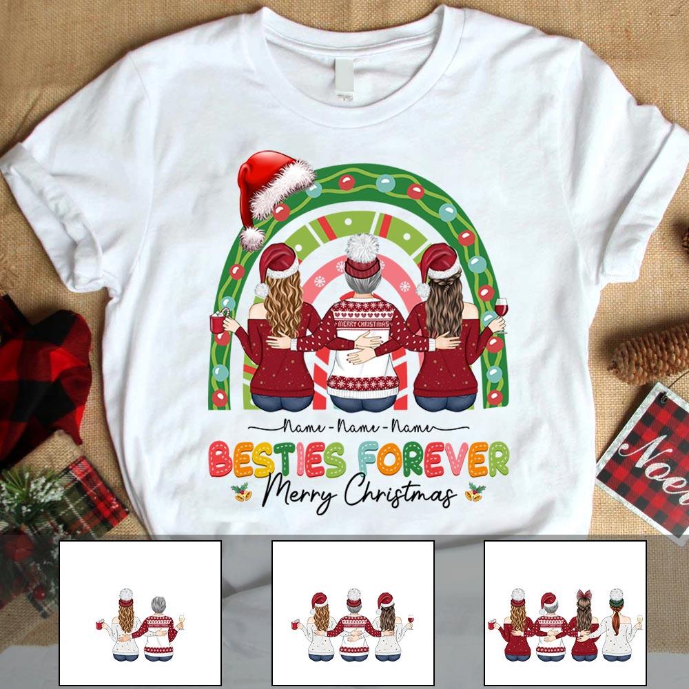Personalized Besties Forever Rainbow Shirts, Funny Besties Christmas Shirt, Custom Besties Forever Merry Christmas Shirt