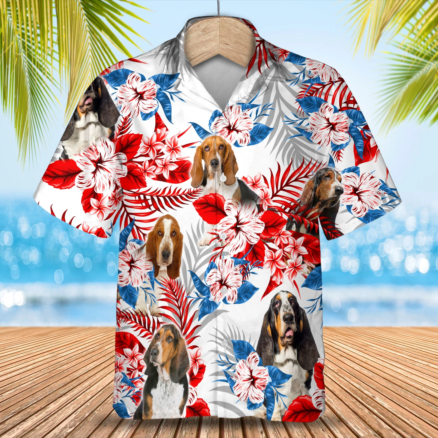 Basset Hound Flower Hawaiian Shirt, Summer Aloha Shirt, Men Hawaiian Shirt, Women Hawaiian Shirt