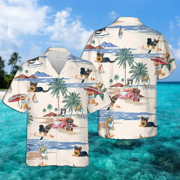Chihuahua Longhair Summer Beach Hawaiian Shirt, Hawaiian Shirts For Men Short Sleeve Aloha Beach Shirt