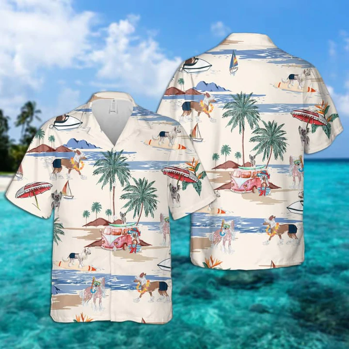 Chinese Crested Dog Summer Beach Hawaiian Shirt, Hawaiian Shirts For Men Short Sleeve Aloha Beach Shirt