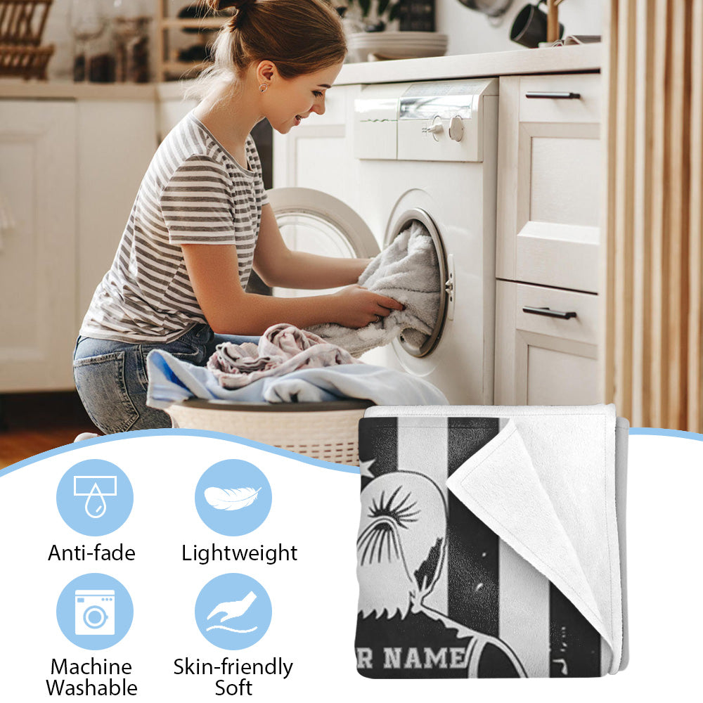 Custom Blanket Gift For Volleyball Player - Personalized Gifts For Volleyball Lovers - Volleyball American Flag Blanket