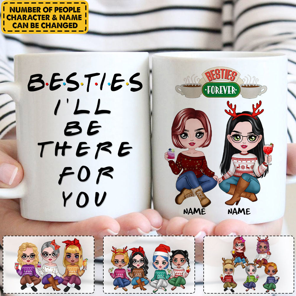 Personalized Mug Gift For Besties Sisters Sistas - I'll Be There For You - Friends Sitting Together Mug