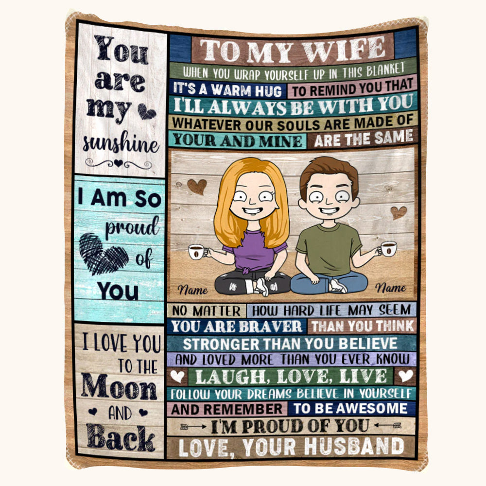 To My Wife When You Wrap Yourself Up In This Blanket Wood Stripe Couple Drink Coffee Custom Blanket For Wife