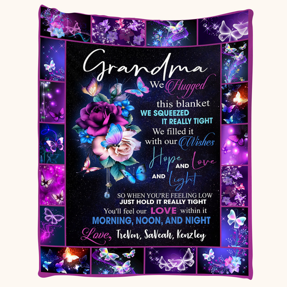 We Hugged This Blanket We Squeezed It Really Tight Purple Butterfly Custom Blanket Gift For Grandmas