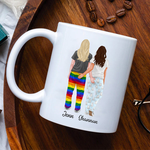 Lesbian Newlyweds Cute Love Birds Personalized Coffee Mug Set