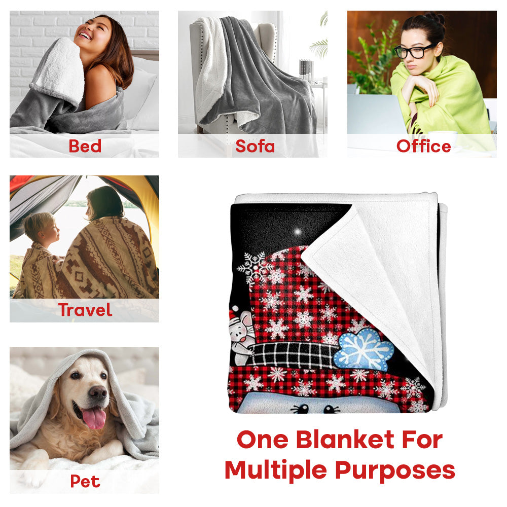 Grandma Snowman Candy Cane Christmas With Kids Name Custom Blanket Gift For Grandma