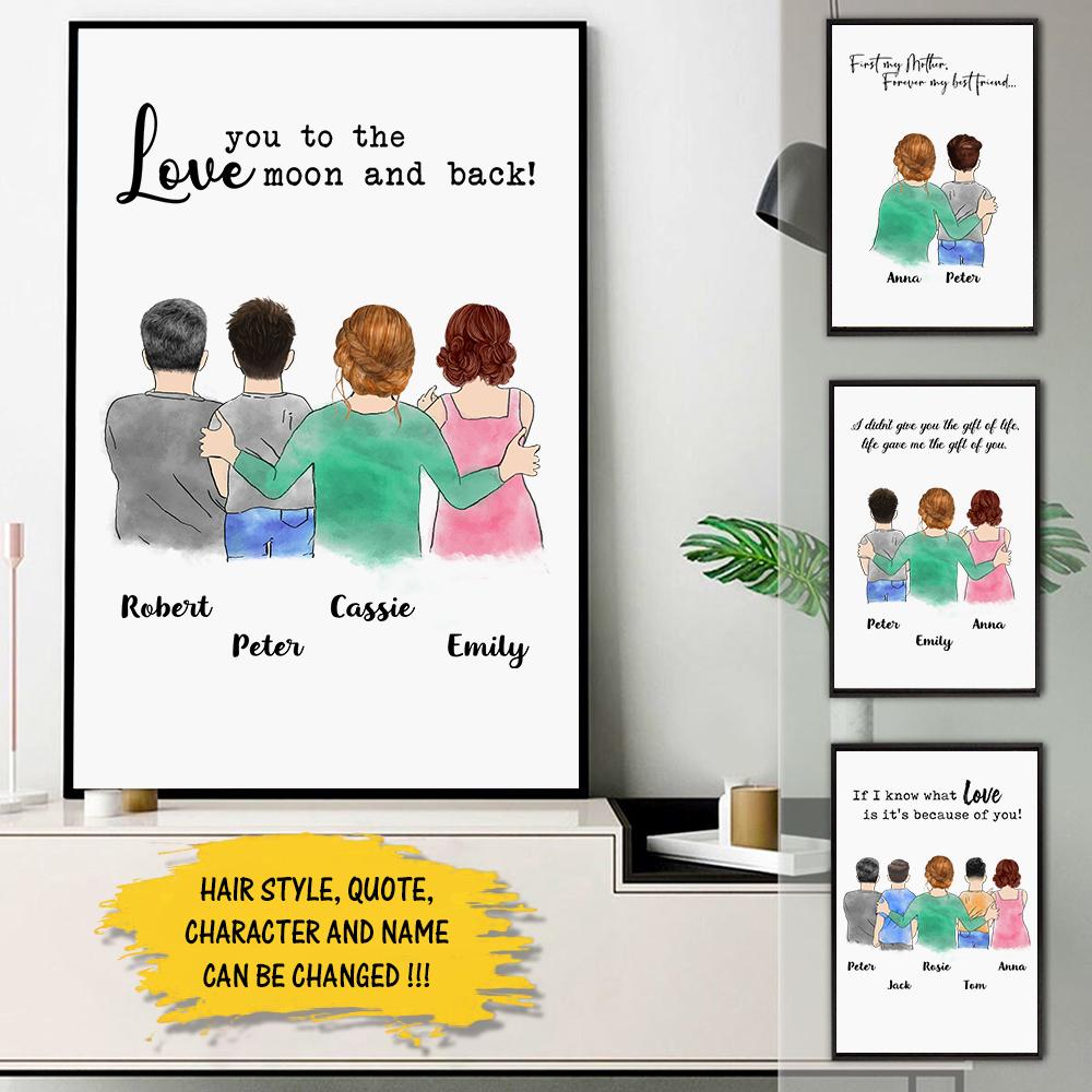 Personalized Mom Hug Kids Poster Love You To The Moon And Back Mom And Daughter Poster Gift For Mom Hg98.
