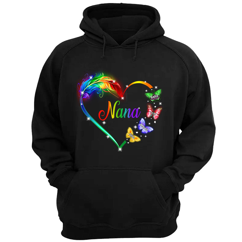 Personalized Nana Butterflies Colorful Heart Custom Shirt Nana With Grandkids Names
