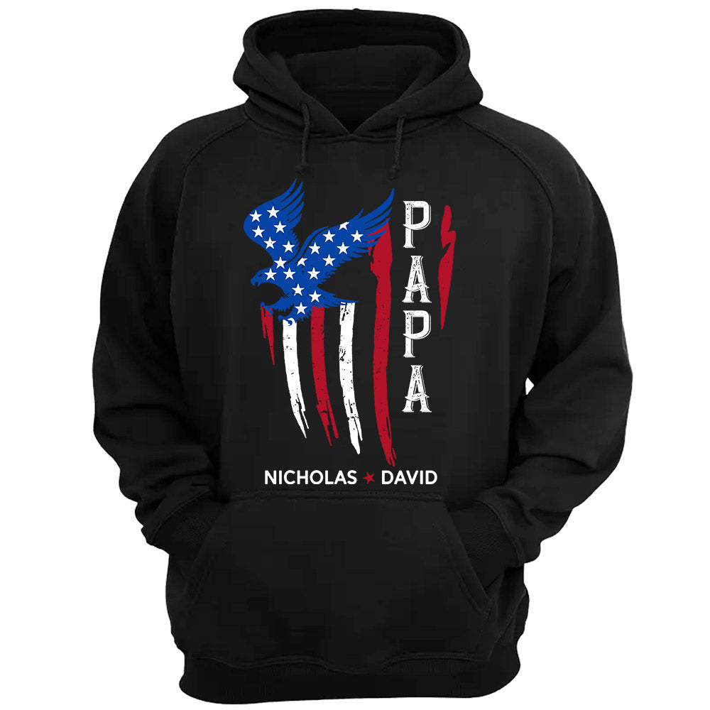 Papa With Grandkids Names 4Th Of July Personalized T-Shirt