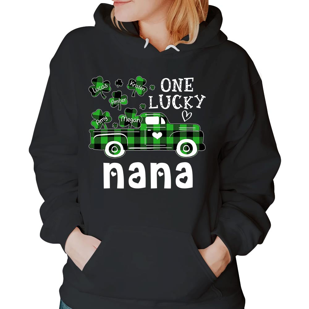 Personalized One Lucky Nana St. Patrick's Day T Shirt Funny Nana With Grandkids Names Shirt Gift For Grandma Nana