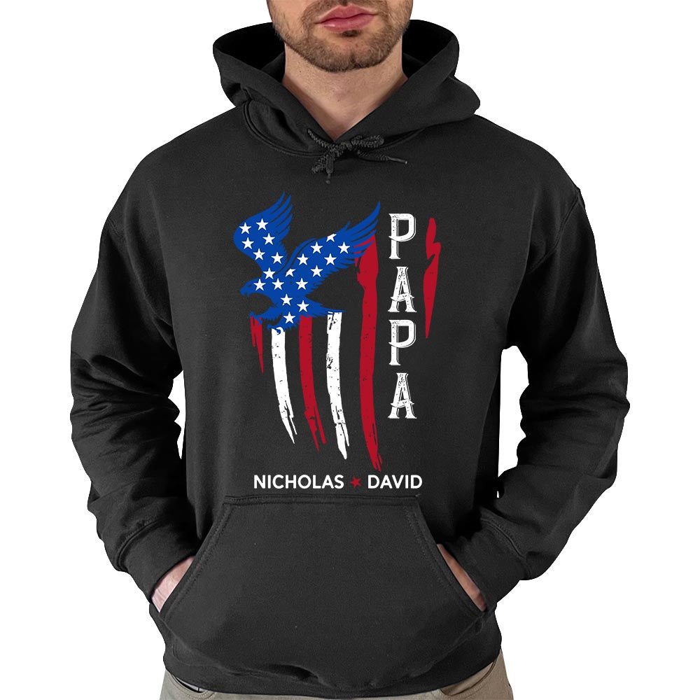 Papa With Grandkids Names 4Th Of July Personalized T-Shirt