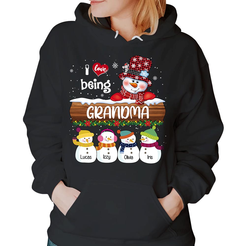 Personalized I Love Being Grandma Snowman Shirt Grandma With Grandkids Name Christmas Shirt