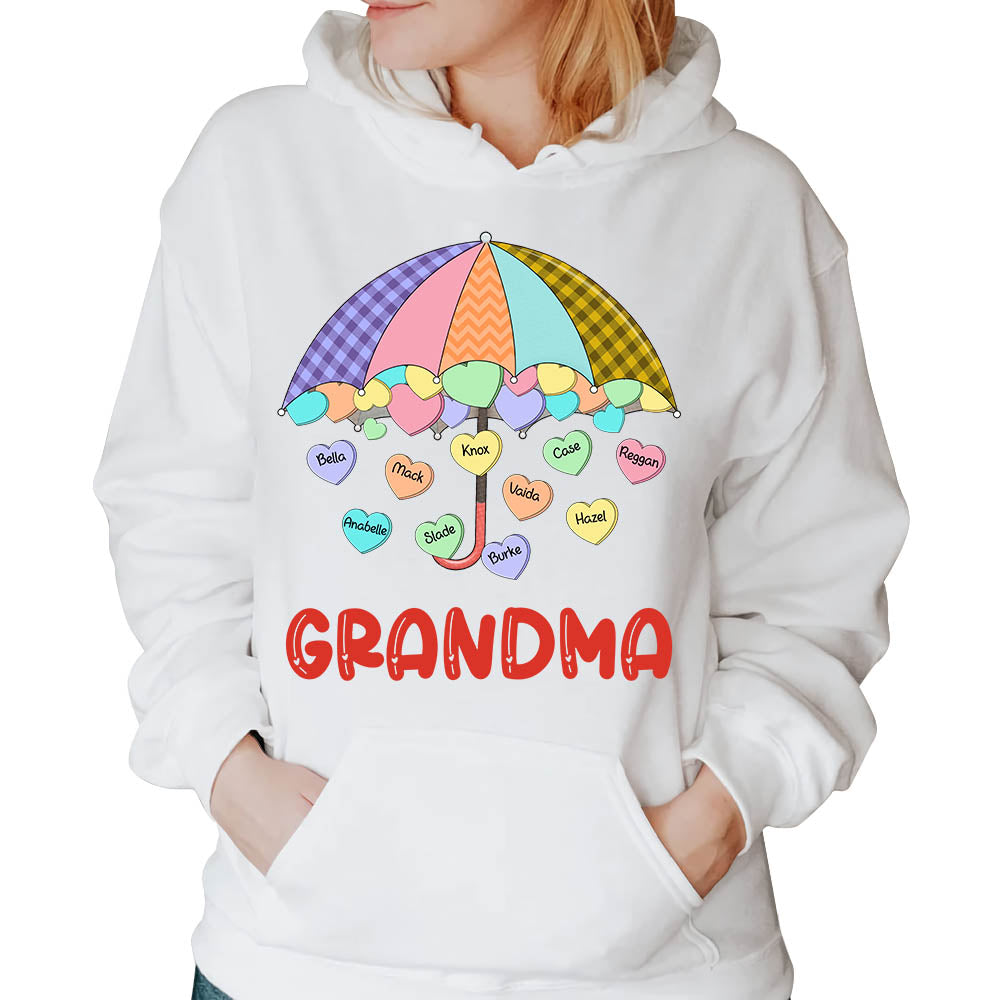 Grandma's Sweethearts Umbrella Colorful Hearts Candy Personalized Shirt For Nana