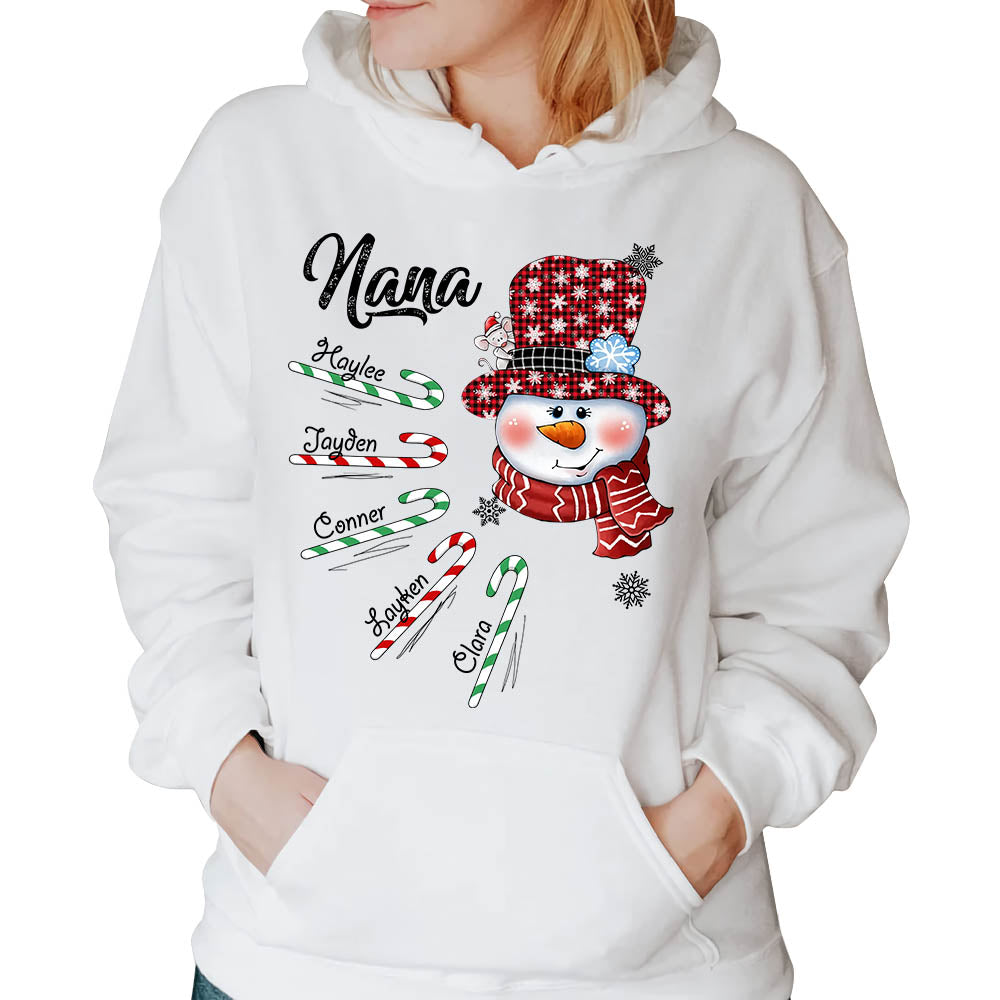 Personalized Grandma Snowman Candy Cane Christmas Shirt, Custom Grandma Nana Mimi Christmas Shirt