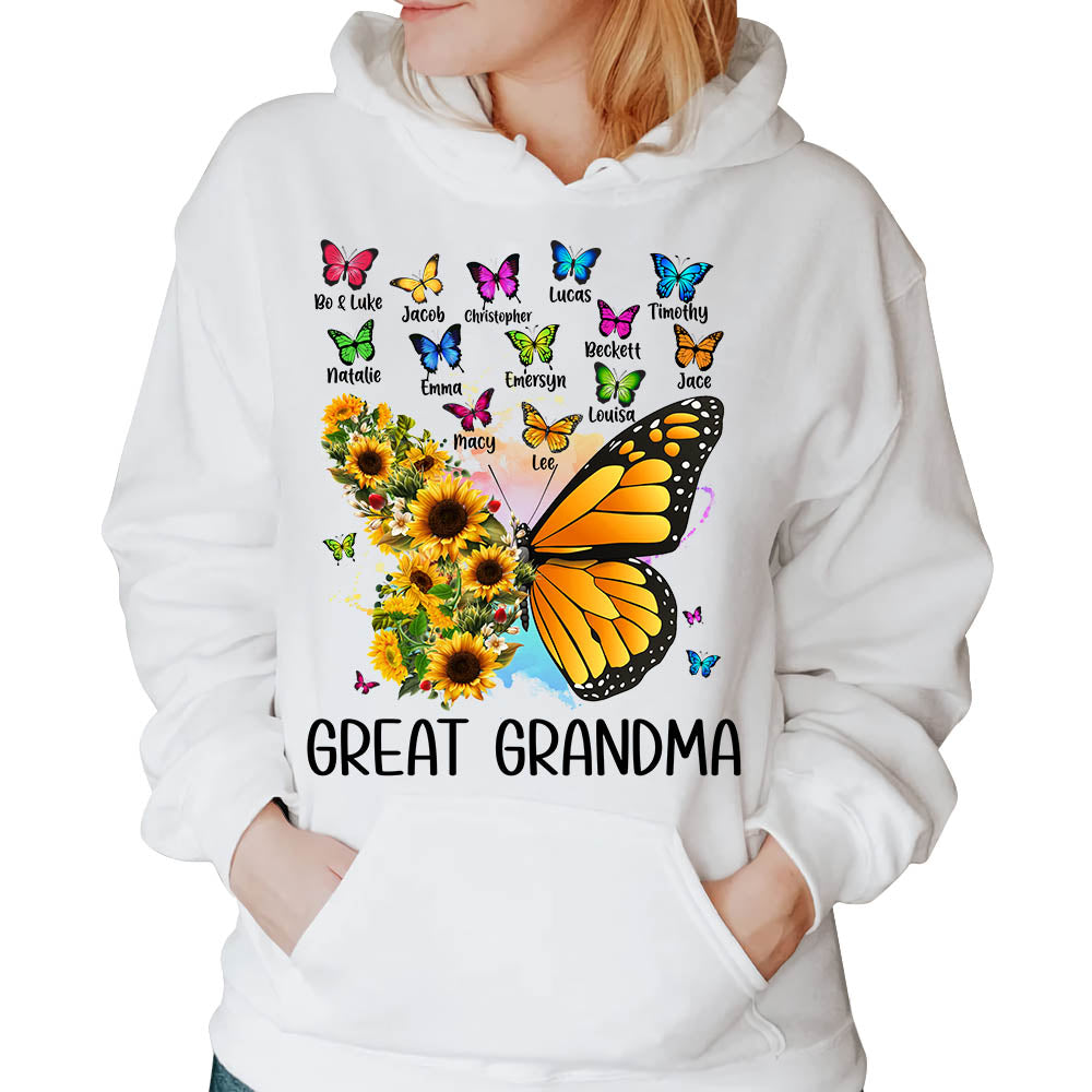 Personalized Butterfly Sunflower Shirt For Grandma - Custom Grandma Nickname With Grandkids Name Shirts