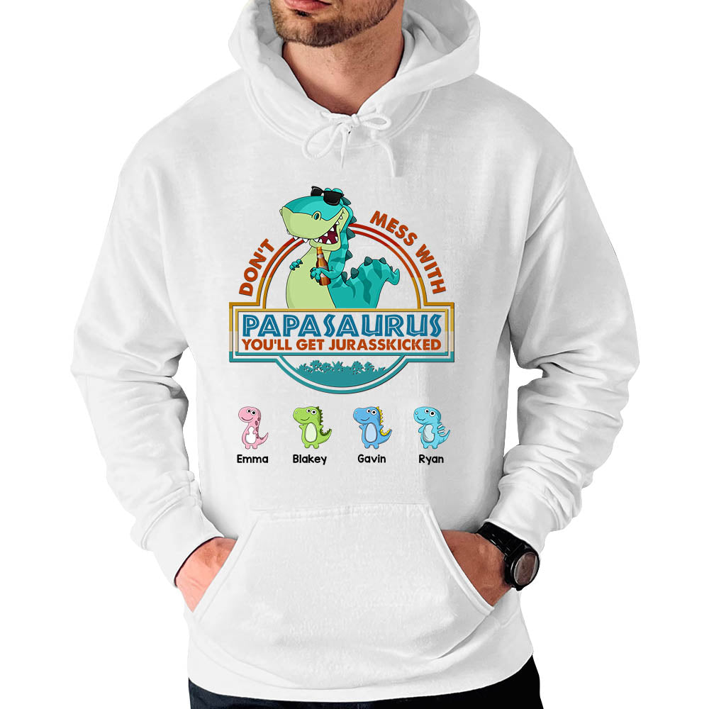 Don't Mess With Papasaurus Cute Dinosaurs Personalized Shirt For Grandpa