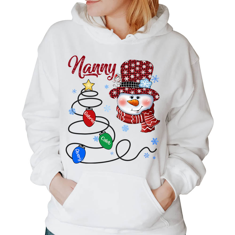 Mimi Snowman Christmas Lights Tree Shirt, Funny Grandma Nana Mimi Christmas Shirt, Custom Mimi With Grandkids Name Shirt