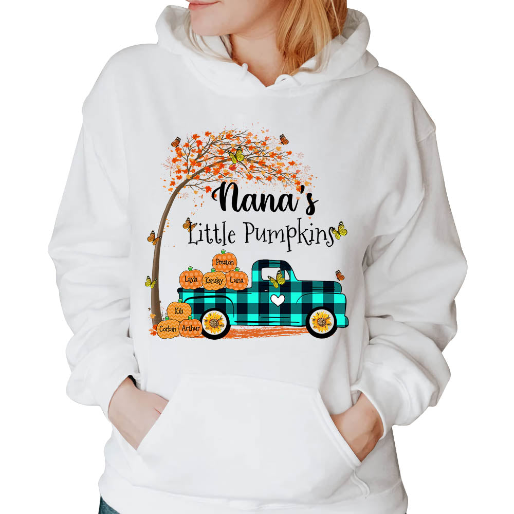 Nana's Little Pumpkins Truck Autumn Personalized Shirts - Custom Nana With Grandkids Names Shirt