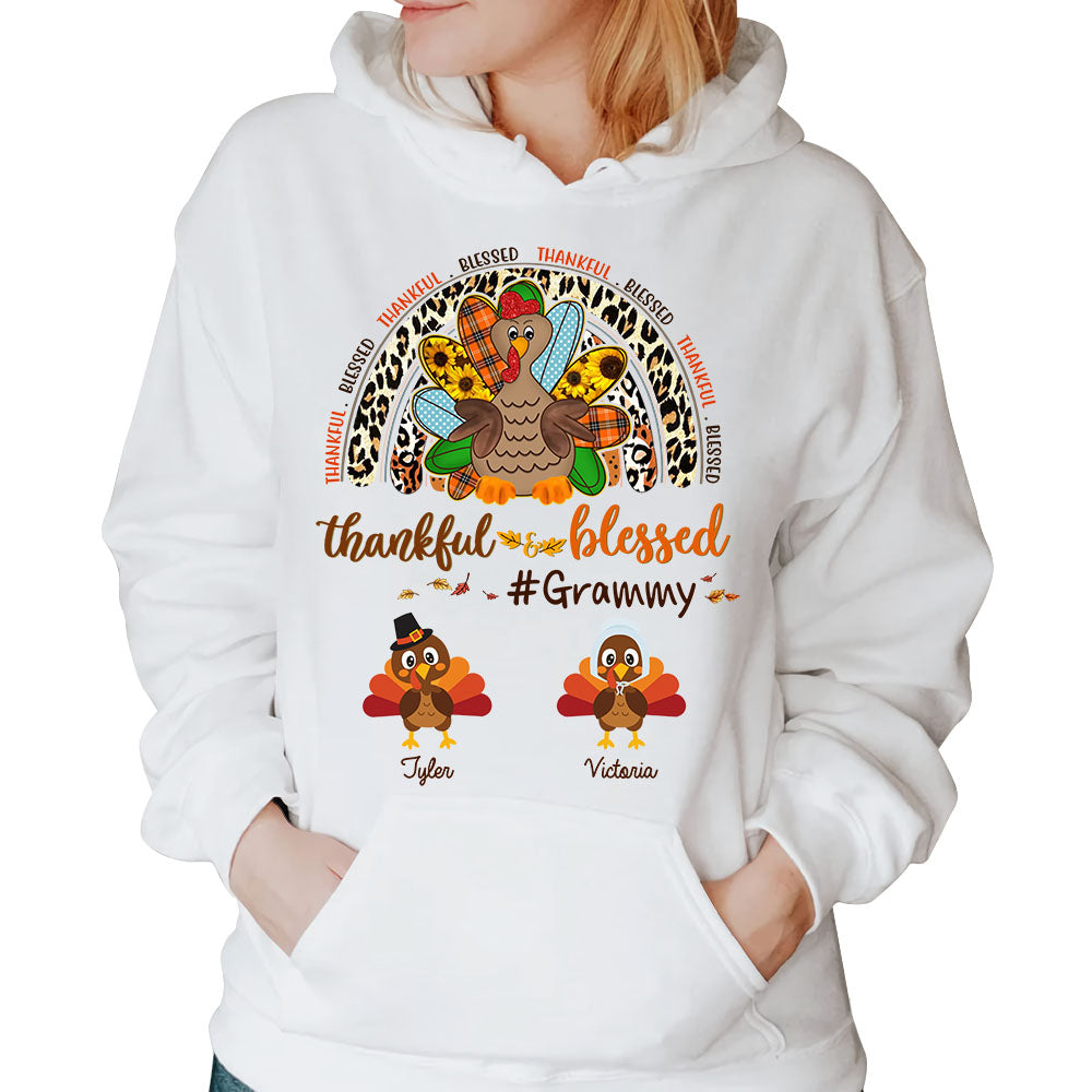 Personalized Grandma Nana Thankgiving Shirt Thankful Blessed Grandma Like Turkey Shirt With Grandkids Name