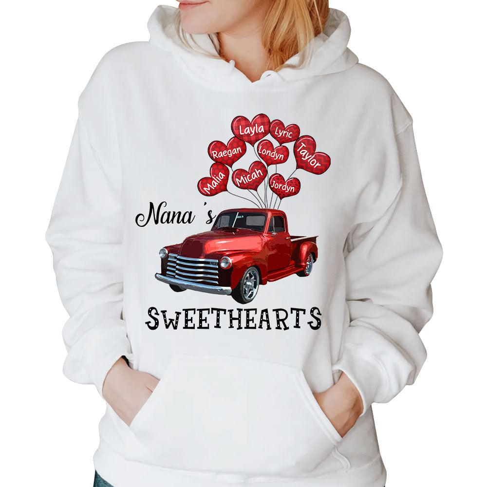 Personalized Nana's Sweethearts Red Car Shirt Nana With Grandkids Name Balloon Heart Shirt