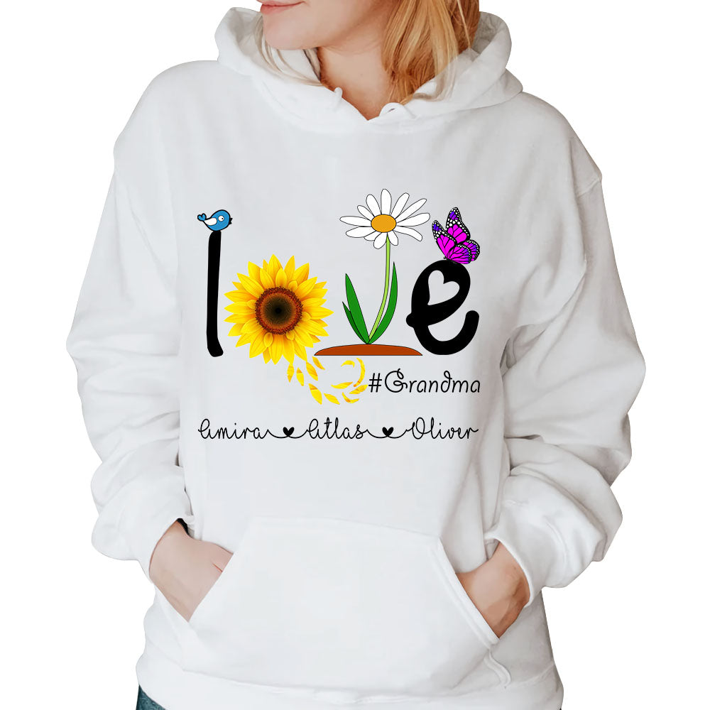 Love Grandma Life Flower Butterfly Personalized Shirt For Grandmother