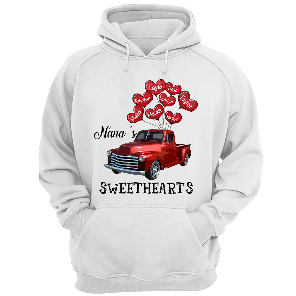Personalized Nana's Sweethearts Red Car Shirt Nana With Grandkids Name Balloon Heart Shirt