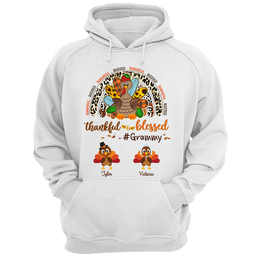 Personalized Grandma Nana Thankgiving Shirt Thankful Blessed Grandma Like Turkey Shirt With Grandkids Name