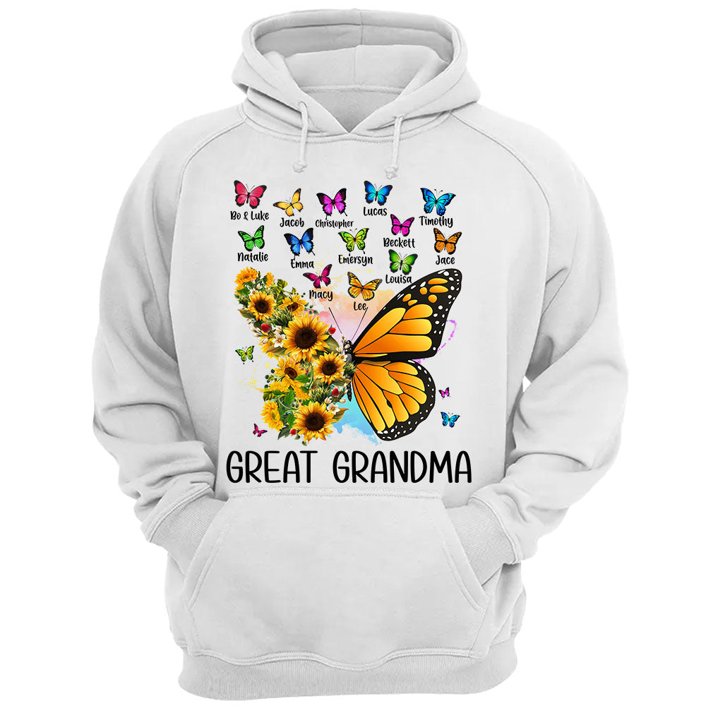 Personalized Butterfly Sunflower Shirt For Grandma - Custom Grandma Nickname With Grandkids Name Shirts