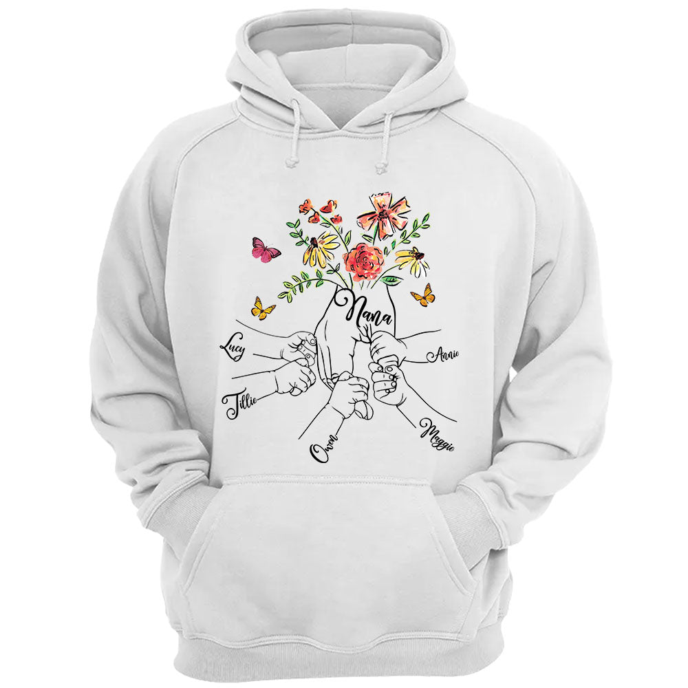 Personalized Holding Grandkids And Nana Hands Flower Butterfly Shirts For Grandma T-Shirt Hoodie Sweatshirt
