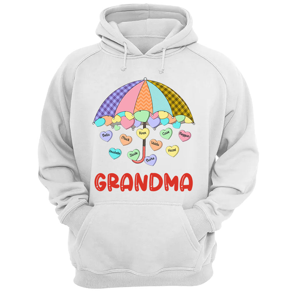 Grandma's Sweethearts Umbrella Colorful Hearts Candy Personalized Shirt For Nana
