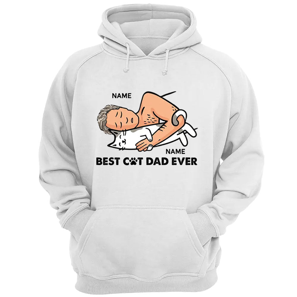 Personalized Best Cat Dad Ever Man With Cat Sleeping Shirt Funny Cat Dad Shirt Gift For Cat Lovers