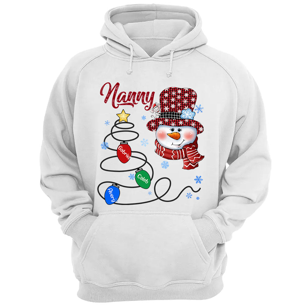 Mimi Snowman Christmas Lights Tree Shirt, Funny Grandma Nana Mimi Christmas Shirt, Custom Mimi With Grandkids Name Shirt