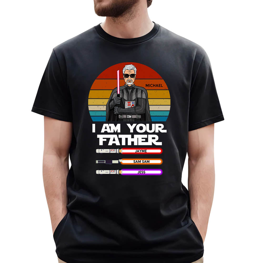 I Am Your Father Retro Color Darth Vader Premium T-Shirt | Personalized Gift with Kid's Name