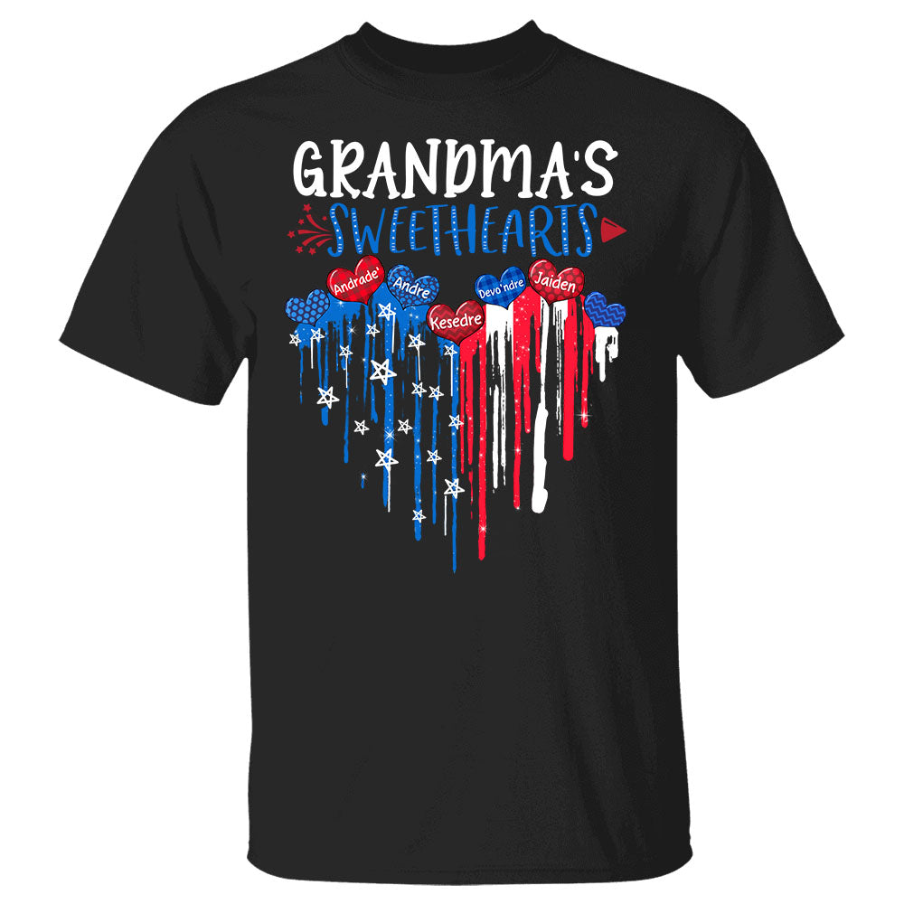 Personalized Grandma's Sweethears, 4Th Of July Hears T-Shirt For Grandma