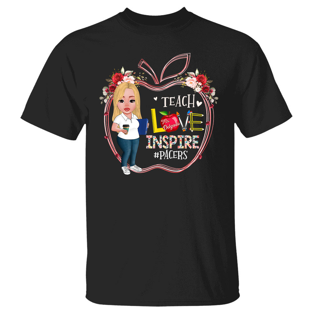 Teach Love Inspire Apple Shape Personalized Shirt For Teacher