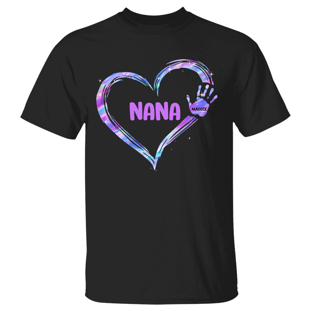 Personalized Hologram Heart With Hands Print Shirts For Nana