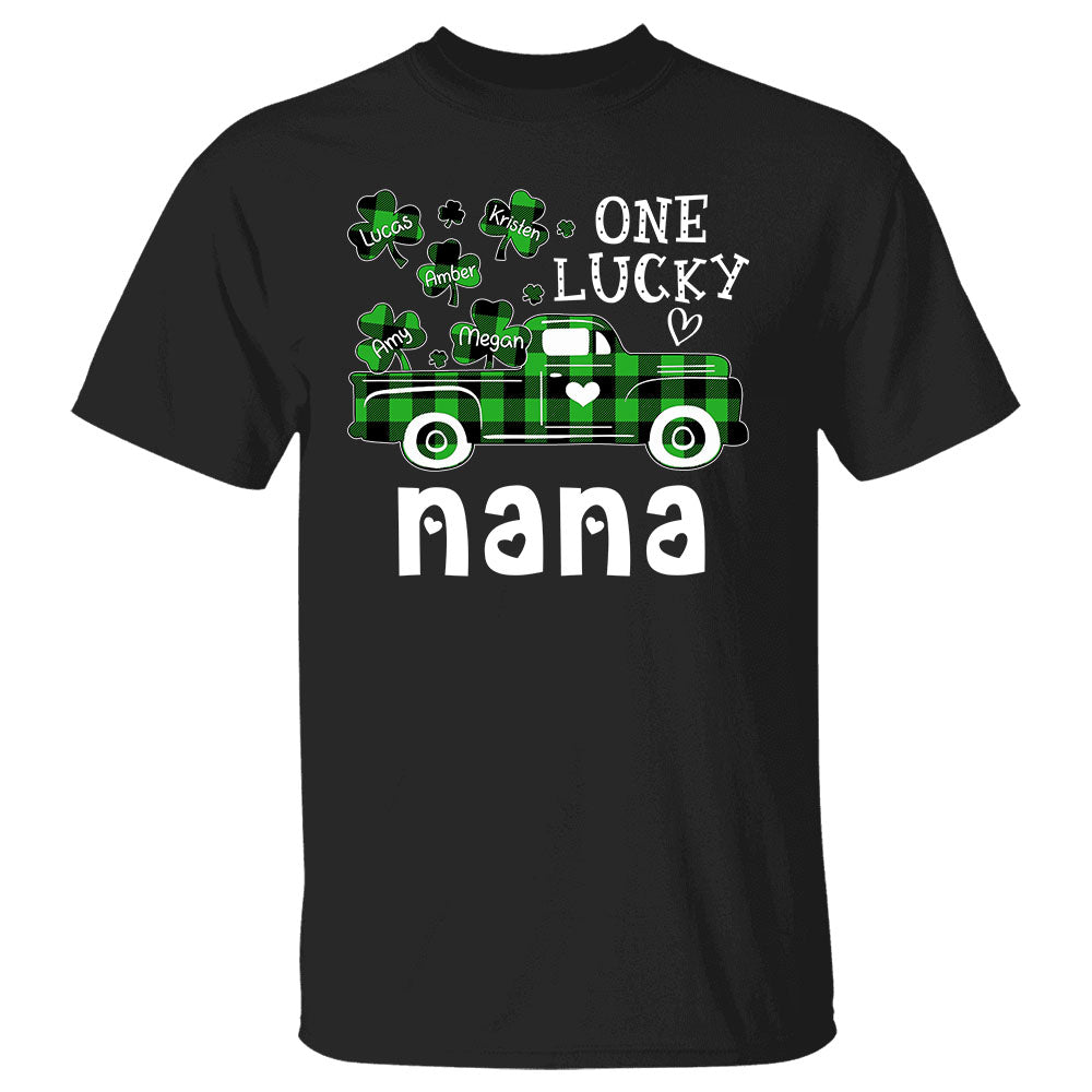Personalized One Lucky Nana St. Patrick's Day T Shirt Funny Nana With Grandkids Names Shirt Gift For Grandma Nana