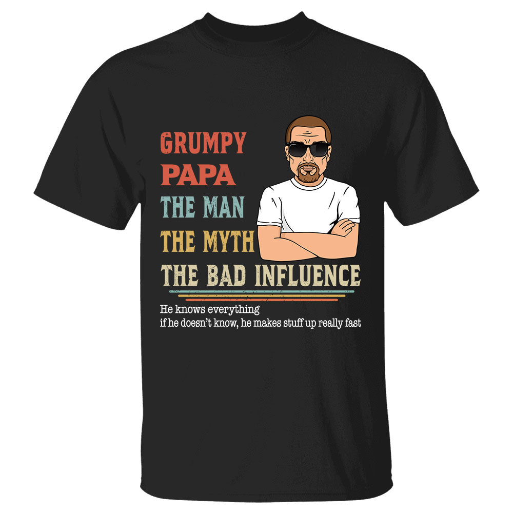 Personalized Grumpy Papa The Man The Myth The Bad Influence Personalized Grandpa With Kids Names Shirt