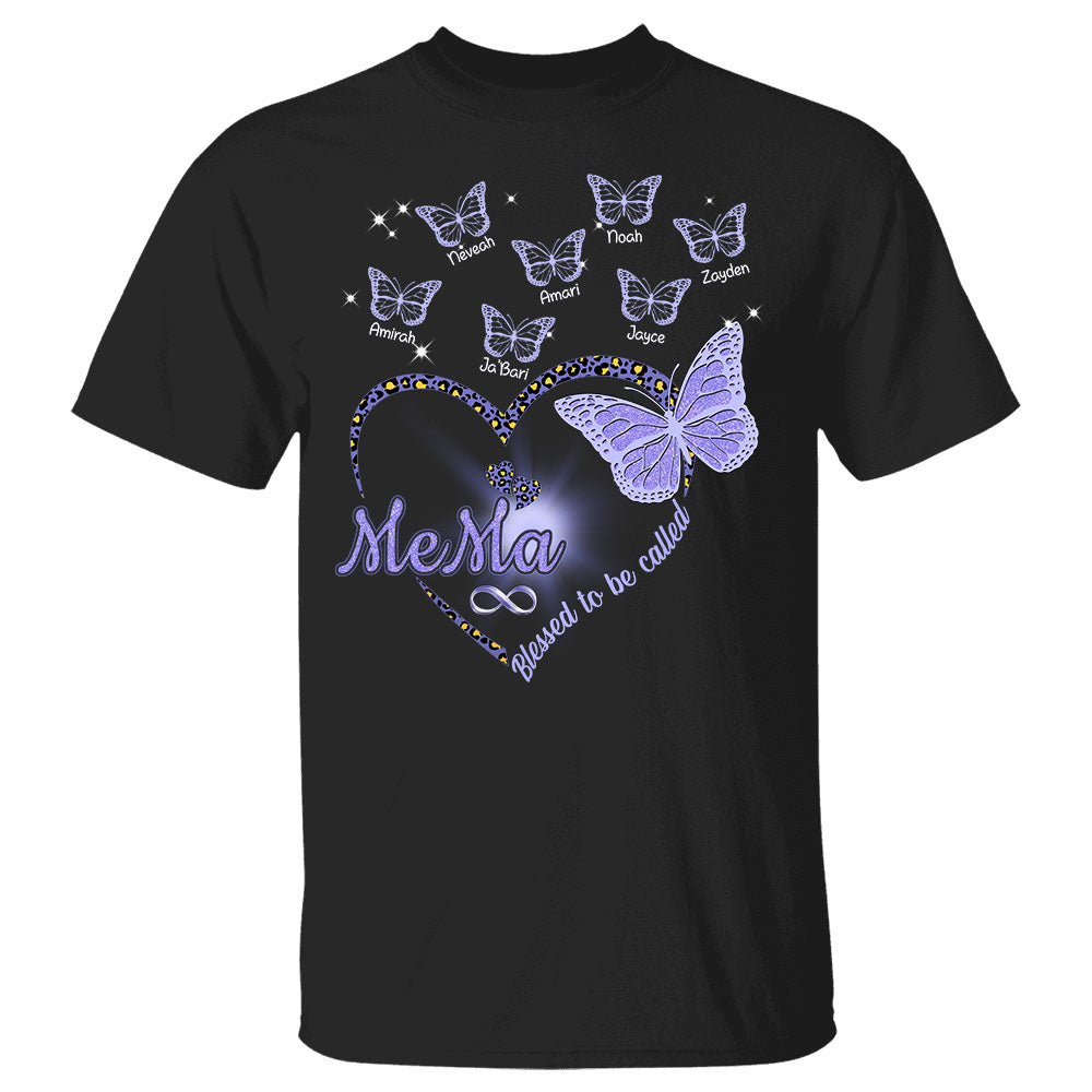 Blessed Grandma Nana Purple Butterfly Heart Custom Shirt Gift For Grandma