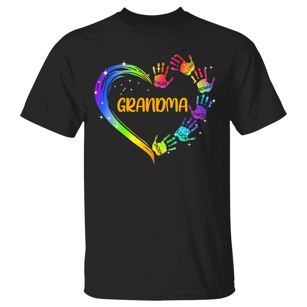 Grandma Heart And Grandkids Hands Personalized Shirts - Custom Name Shirt Gift For Nana