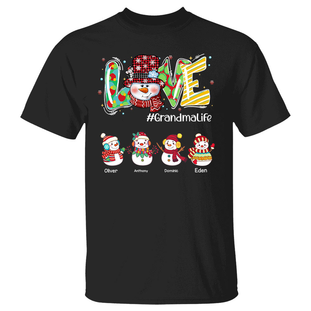 Personalized Love Grandma Life Snowman With Grandkids Christmas Shirt