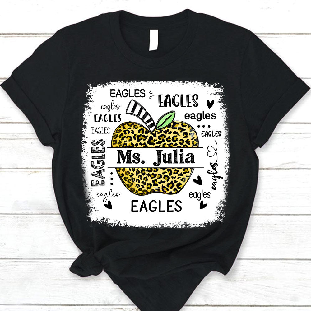 Personalized School Mascot Leopard Apple Custom Name T-Shirt Teacher Appreciation Gift