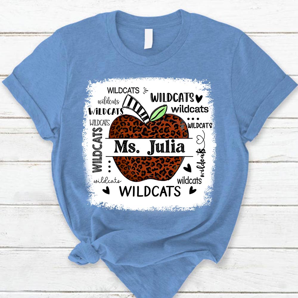 Personalized School Mascot Leopard Apple Custom Name T-Shirt Teacher Appreciation Gift