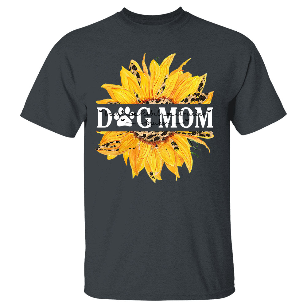 Dog Mom Sunflower Leopard Custom Name Dog Shirt Gift For Dog Mom Lovers